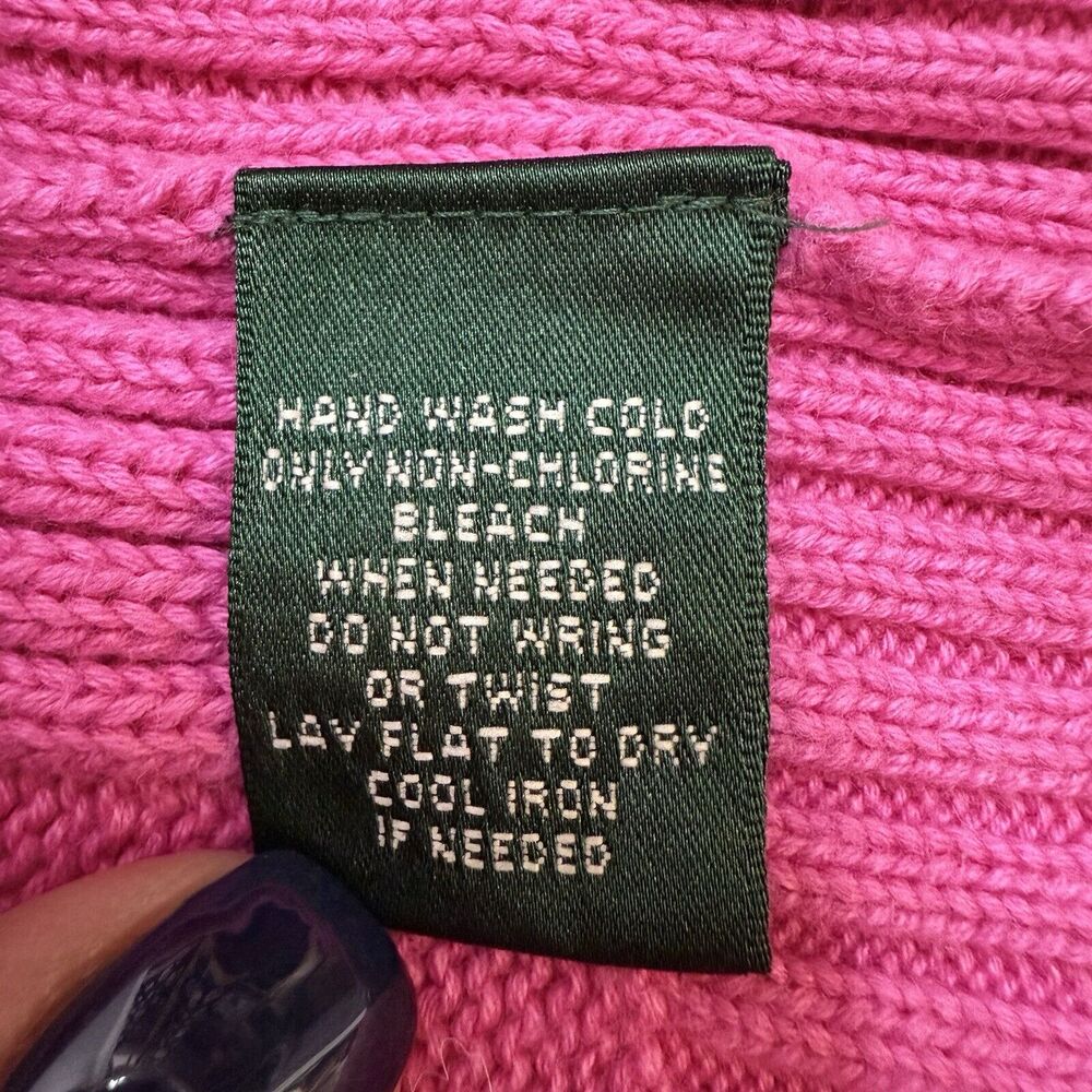 Lauren Ralph Lauren Cardigan Sweater Full Zip Pink Med Knit Women Old Money Logo - Picture 13 of 14